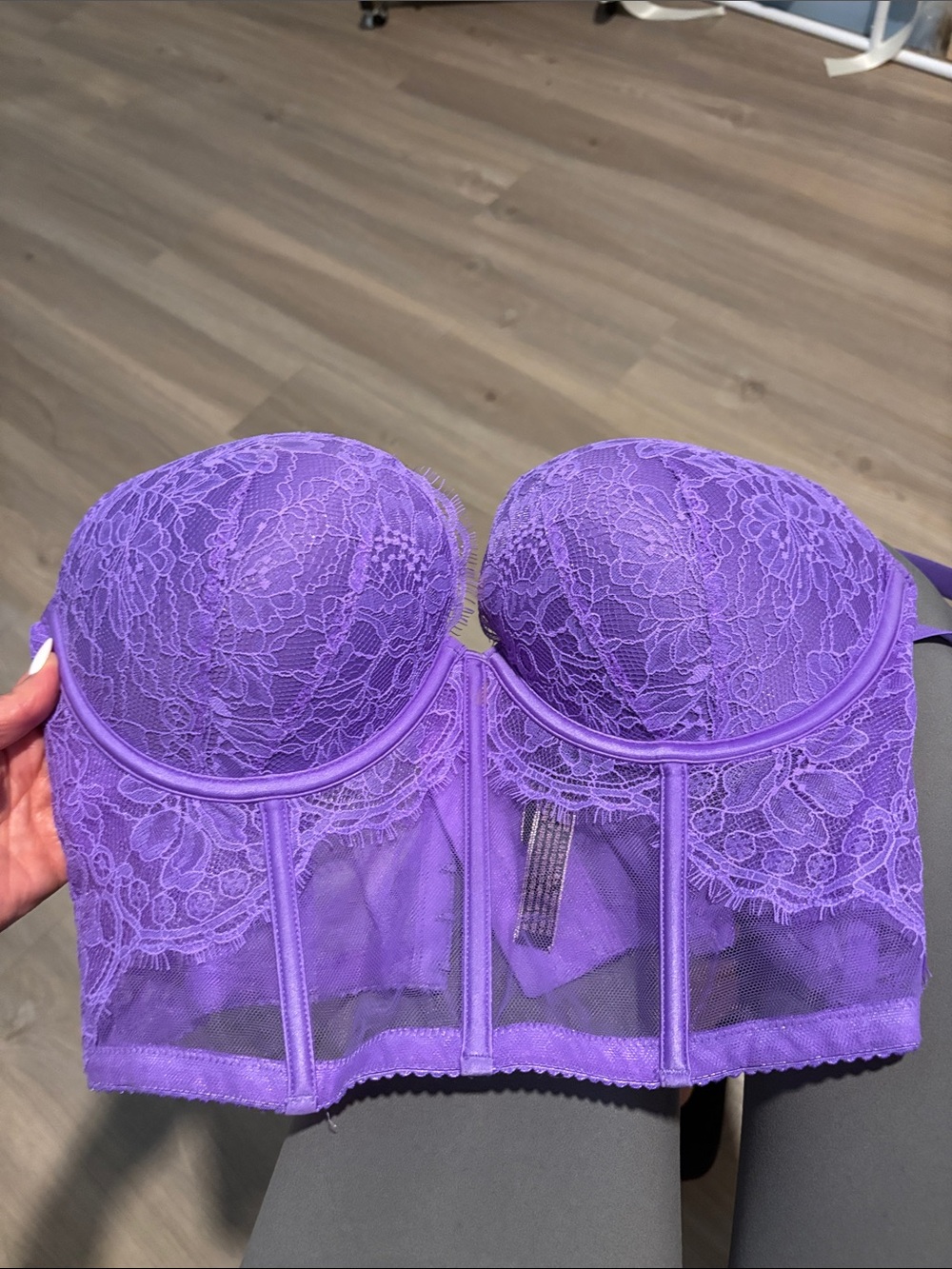 Victoria's Secret Purple Lace Longline Bustier with Rhinestone Straps